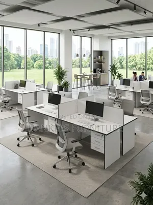 4-Way Office Workstation - Modern Staff Desk