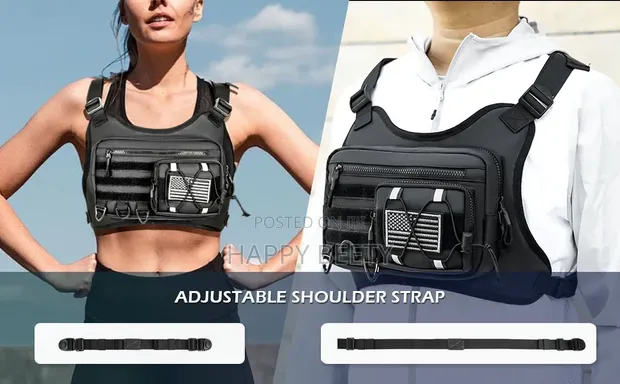 Black Tactical Sports Chest Rig Bag with Front Utility Pouch - 1