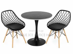 Modern Round Dining Table Set with 2 Chairs - Black Wood