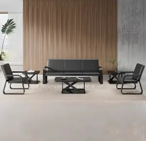 5-Seater Black Leather Office Sofa Set
