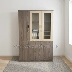 Large Wooden Office Cabinet with Glass Doors