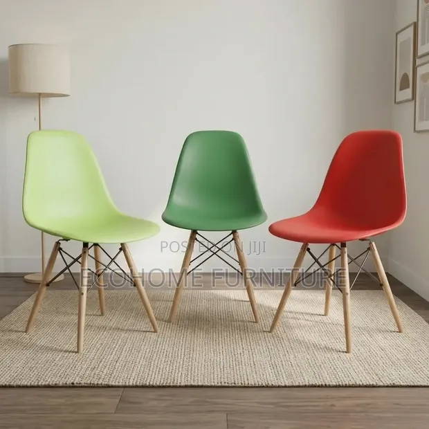 Colorful Plastic Dining Chair with Wooden Legs - 1