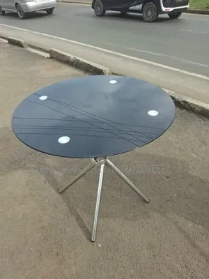 Round Black Glass Cafe Table