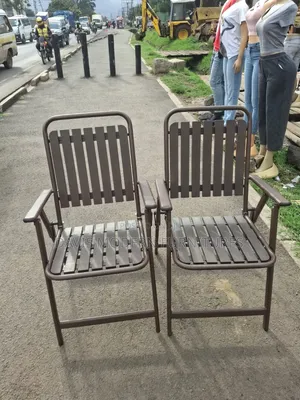 Metal Slatted Folding Armchairs (Set of 2)