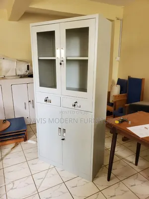 Metal Office Storage Cabinet with Glass Top