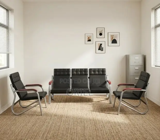 Five Seater Office Reception Sofa Set - Black - 1