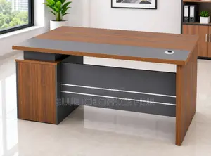 Modern Executive Office Desk with Storage - Walnut/Grey