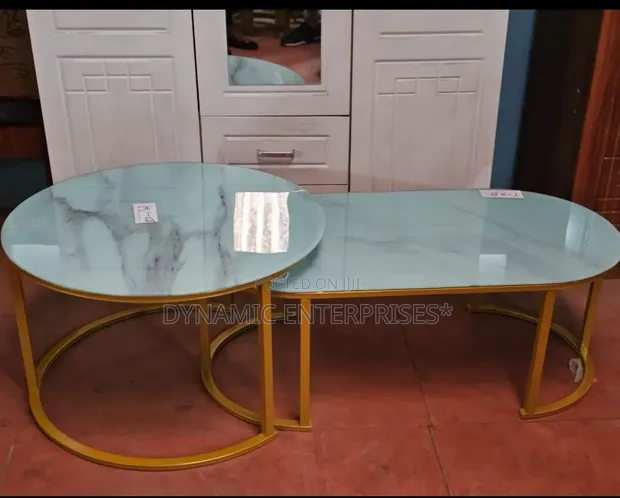 2-in-1 Marble Nesting Coffee Table (Glass Effect) White - 1