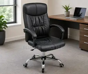 Kiti Nyeusi cha Ofisi cha Ngozi cha Mgongo Mrefu cha Ergonomic