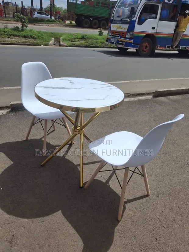 Marble-Top Bistro Table Set with 2 Chairs - 1