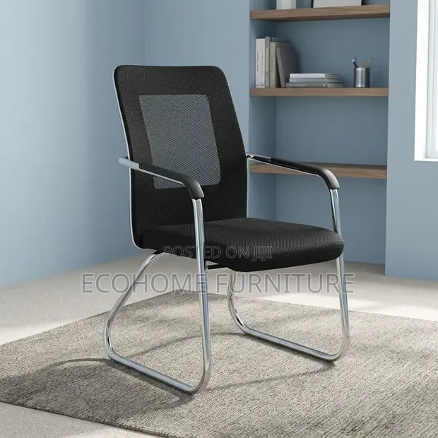 Visitor Chair - Black Mesh Guest Chair with Chrome Frame - 1