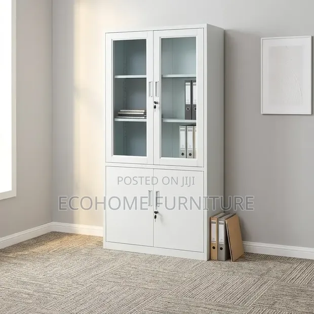 Office Storage Cabinet - 2 Door Steel Filing Cabinet with Glass Panels - 1