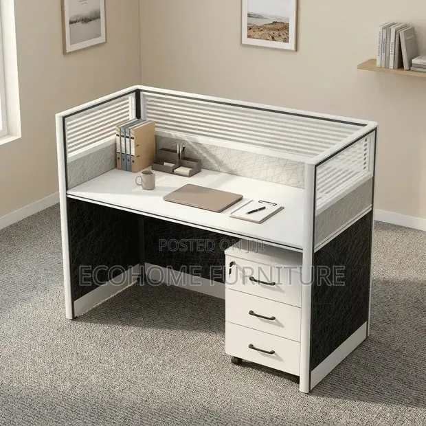 1-Seater Partitioned Office Desk with Drawers - 1