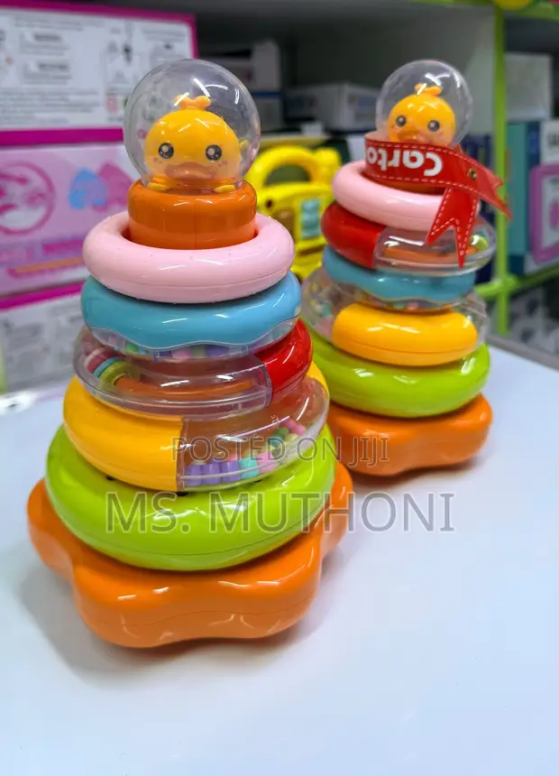 Colorful Duck-Topped Stacking Ring / Rattle Toy - 1