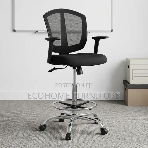 Office Chair - Adjustable Mesh High Stool with Footrest - 1