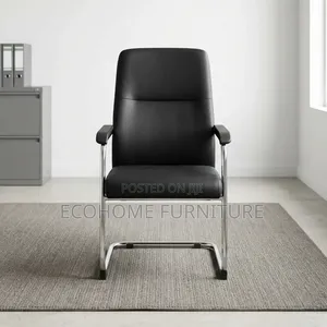 Visitor Chair - Black Leather Office Chair with Chrome Frame