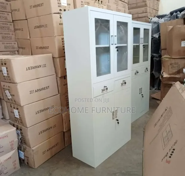 Office Cabinet - Glass Door Filing Storage with Drawers - 1