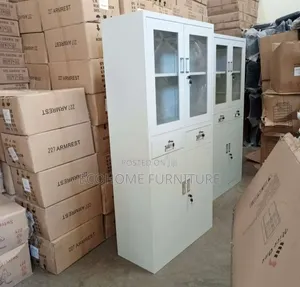 Office Cabinet - Glass Door Filing Storage with Drawers