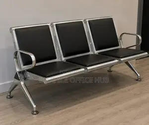 Modern 3-Seater Black Leather Reception Chair