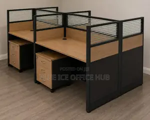 4-Person Office Workstation with Privacy Screens & Drawers