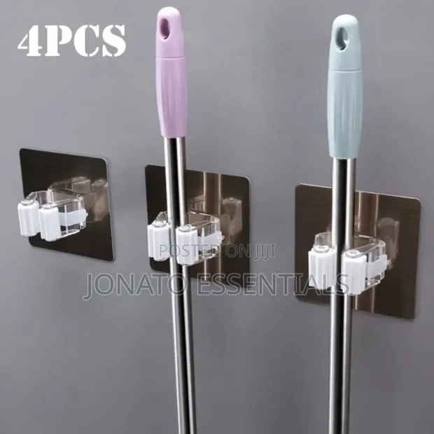 4 Pcs Wall Mounted Mop and Broom Holder Clip Organizer - 1