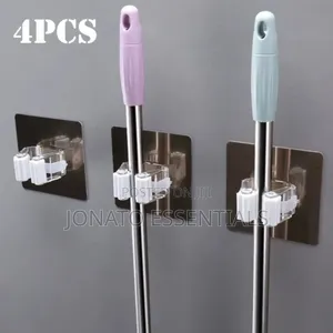4 Pcs Wall Mounted Mop and Broom Holder Clip Organizer