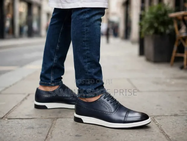 John Foster Navy Leather Brogue Oxford Shoes - 1