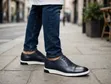 John Foster Navy Leather Brogue Oxford Shoes - 1