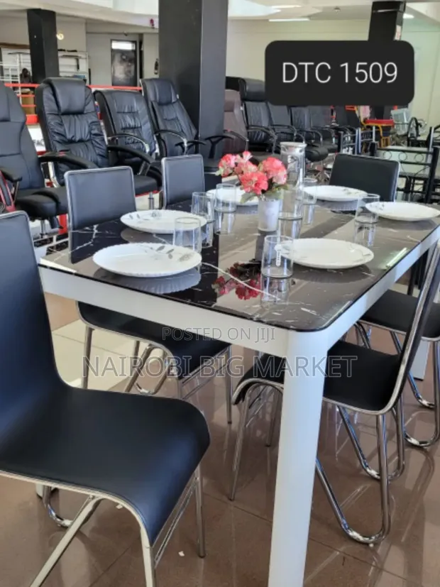 6 Seater Glass Top Dining Table - 1
