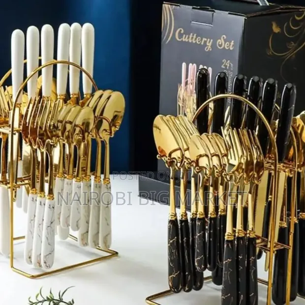 24-Piece Marble Cutlery Set - 1
