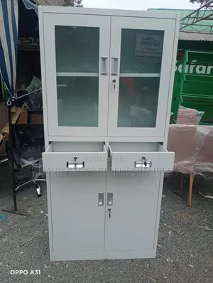 Kabati la Ofisi la Chuma 3-in-1 lenye Milango ya Kioo