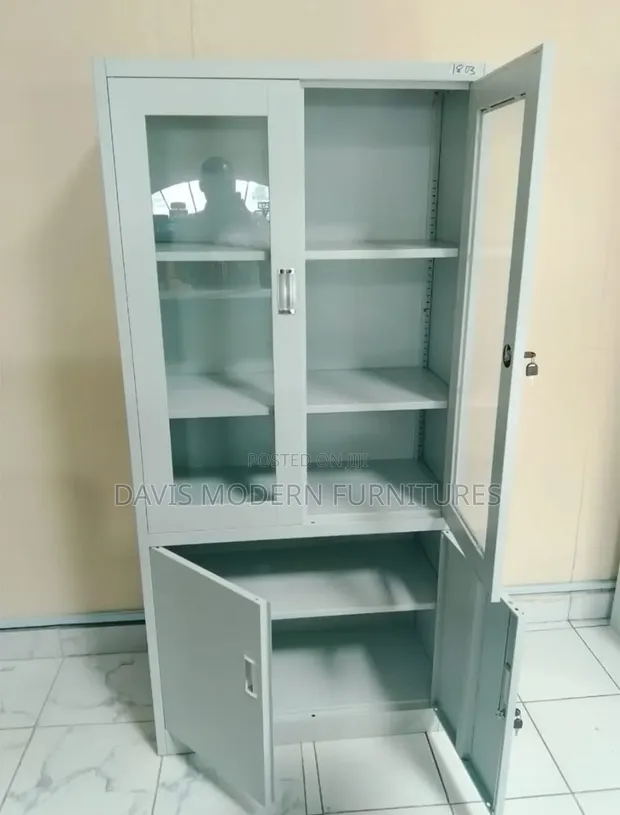 Kabati la Ofisi la Chuma la Sehemu 2 lenye Milango ya Kioo - 1