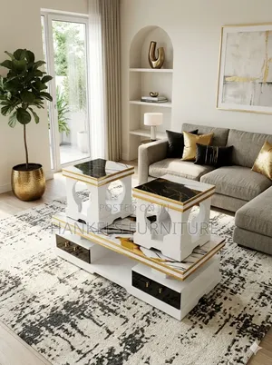 Modern 3-Piece Coffee Table Set with 2 Stools