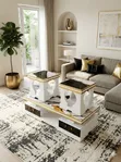 Modern 3-Piece Coffee Table Set with 2 Stools - 1