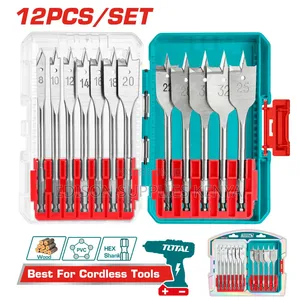 Total 12Pcs Flat Wood Drill Bits Set