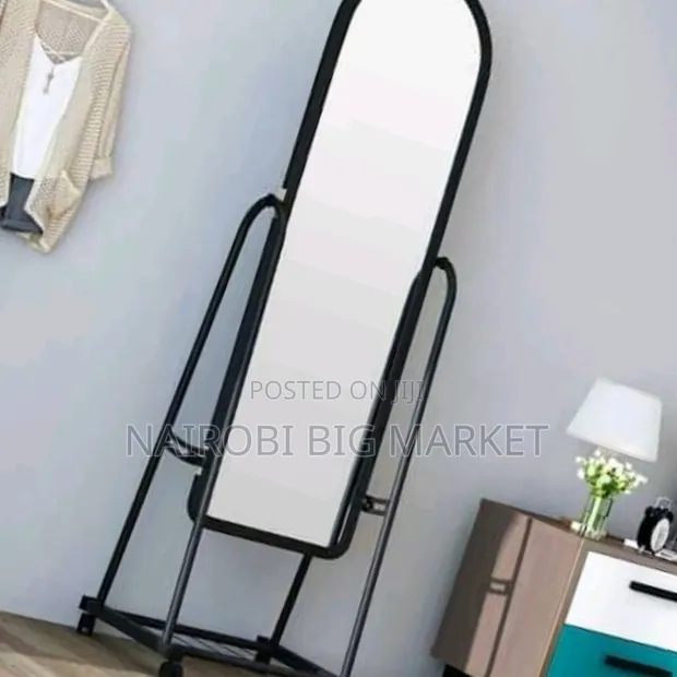 Black Full Length Mirror With Wheels Shoe Rack - 1