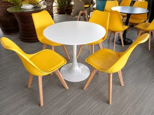 Modern Cafe Table Set with 4 Yellow Chairs