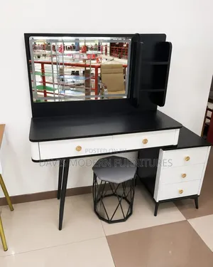 Seti ya Meza ya Kujipamba Nyeusi na Nyeupe ya Kisasa