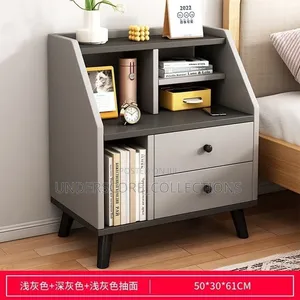 Grey Two-Drawer Bedside Table with Shelves