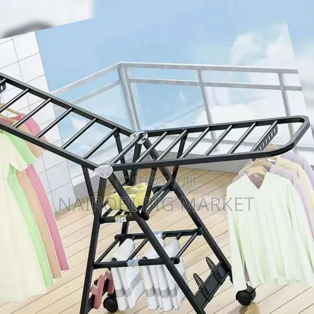 Foldable Heavy Clothes Drying Rack With Wheels - 1