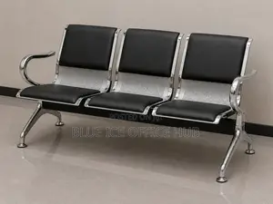 Black Leather 3-Seater Reception Bench Chair
