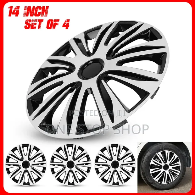 14" Dual Tone Black and Silver Spoke Design Wheel Caps - 1