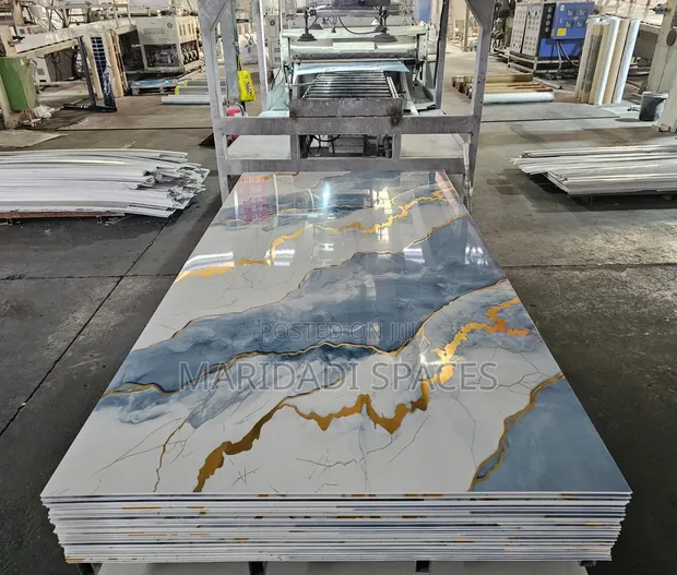 White & Gold UV Marble PVC Sheet - 4ft x 8ft High Gloss Wall Panel - 1