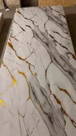 White & Gold UV Marble PVC Sheet - 4ft x 8ft High Gloss Wall Panel - 3