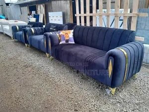Navy Blue 3-Seater Sofa with Gold Trim