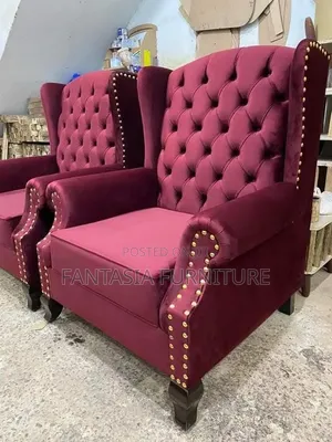 Maroon Wingback Armchairs