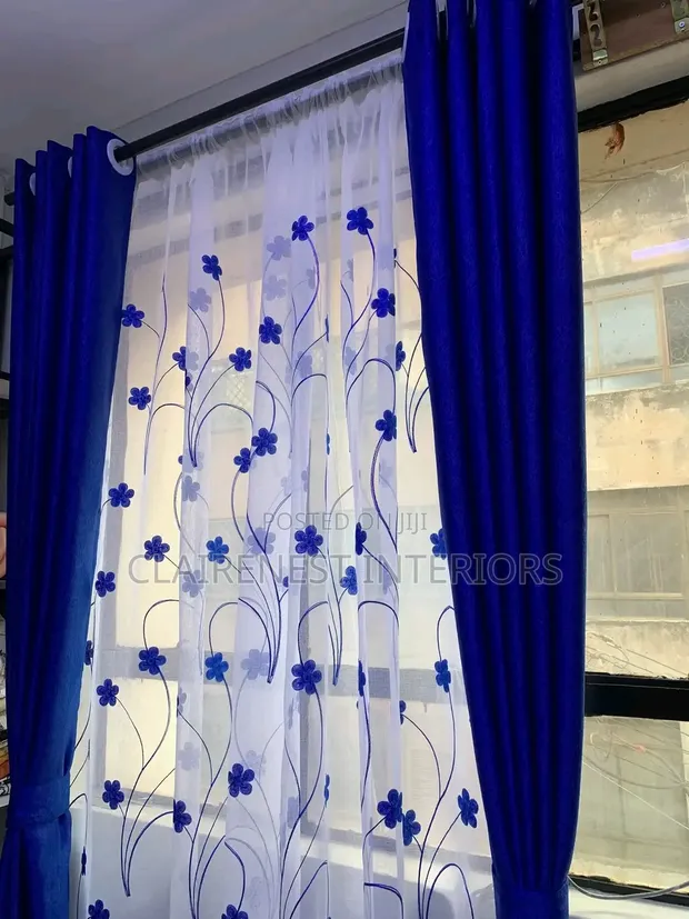 Soft Plain Blue and Grey Curtains - 1