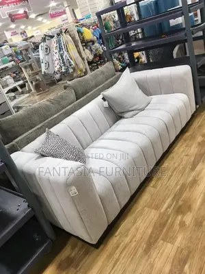 Grey Ribbed 3-Seater Sofa