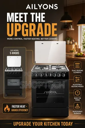 Ailyons 60x60cm Standing Cooker (3 Gas + 1 Electric)