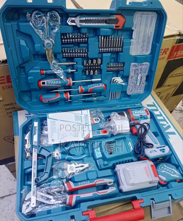 Total 166-Piece Professional Tool Set with Cordless Drill - 1